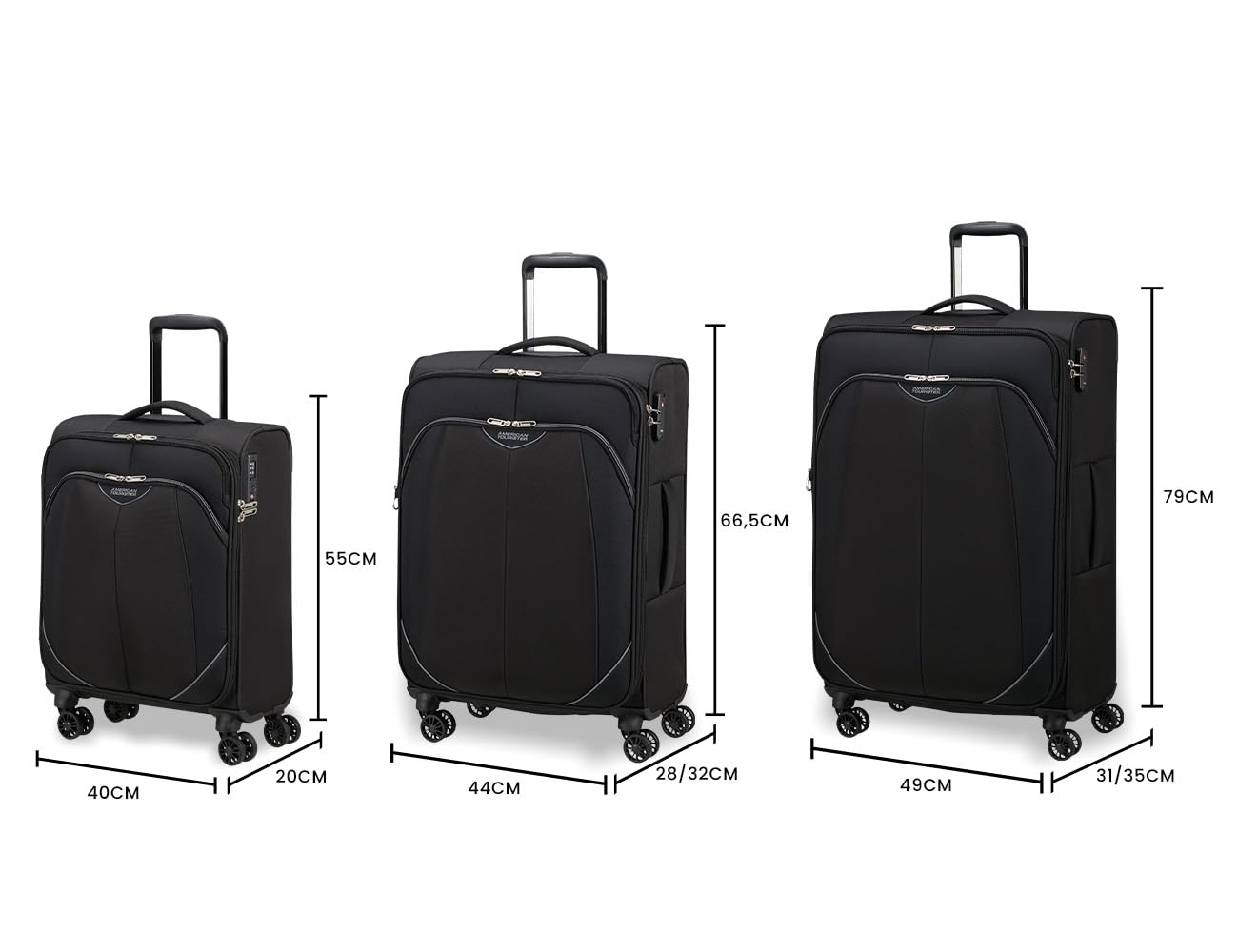 american-tourister-poproll-ensemble-de-3-valises-souples-cabine-moyenne-grande-n image 2